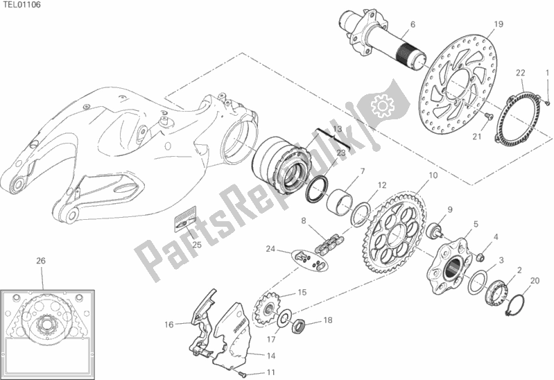 All parts for the Hub, Rear Wheel of the Ducati Multistrada 1260 S ABS USA 2018